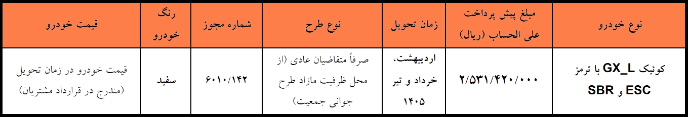 شرایط فروش کوییک GX-L