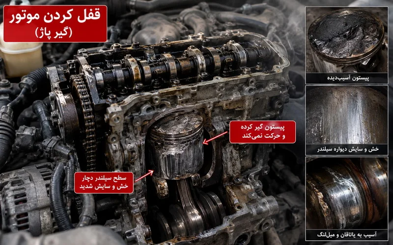 گیرپاژ و قفل شدن موتور می تواند به دلایل مختلفی رخ دهد گیرپاژ و قفل شدن موتور می تواند به دلایل مختلفی رخ دهد